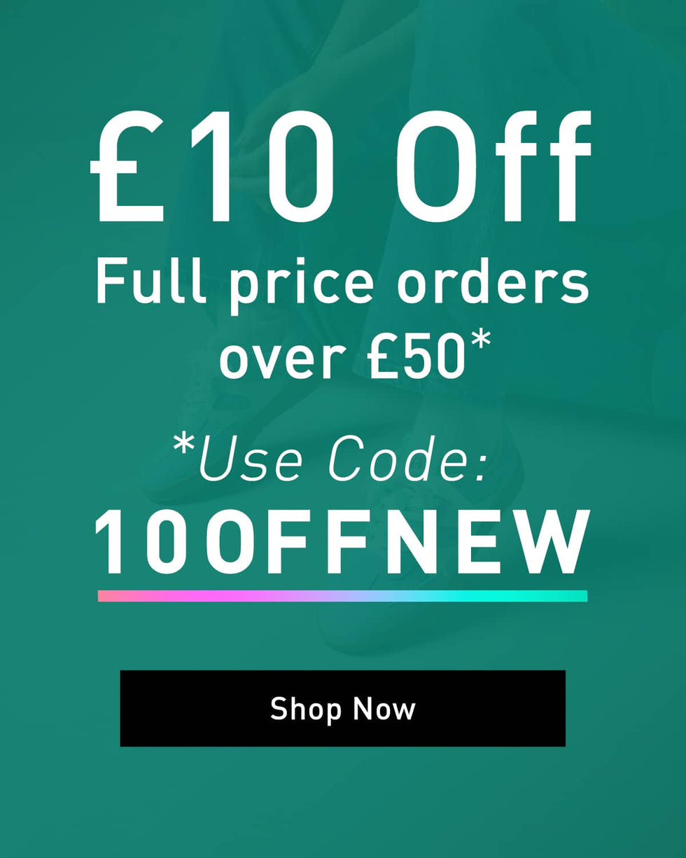 Promotional banner with text 'Enjoy £10 Off on any full price orders over £50. Use code: 10OFFNEW'. Click to shop now.