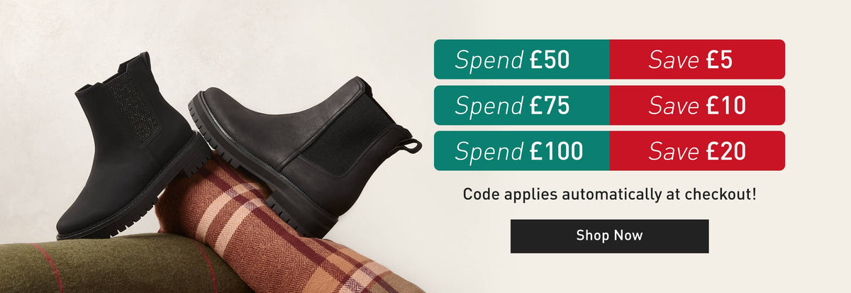 Spend £50 Save £5. Spend £75 Save £10. 
Spend £100 Save £20. Code applies automatically at checkout. Click to shop now.