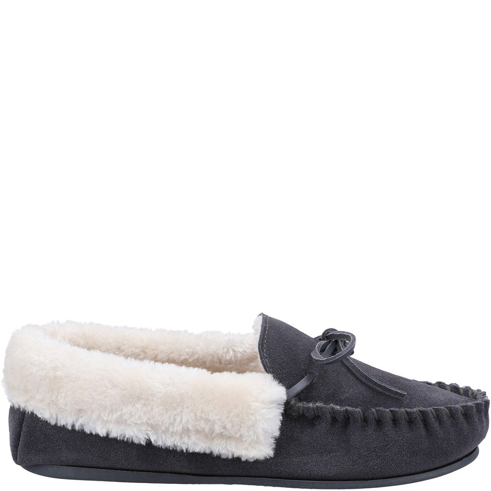 Women's Cotswold Sopworth Moccasin Slipper Grey FreemanHardy&Willis