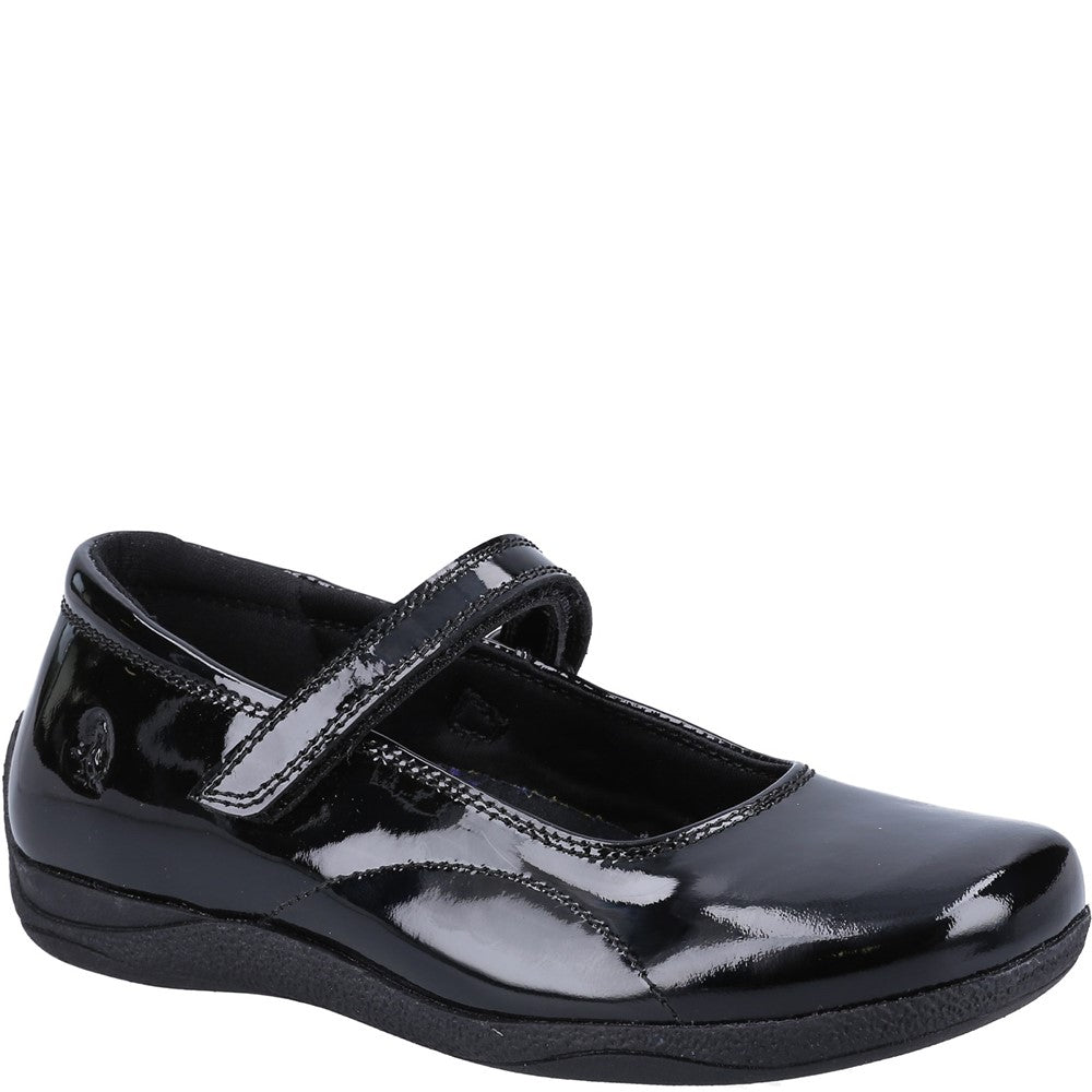 Girls' Hush Puppies Aria Patent Senior School Shoes Black Patent